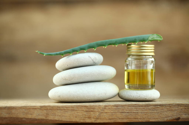 aloe oil spa therapy wood background - Photo, Image