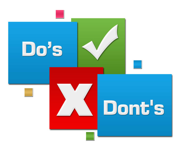 Dos and donts text written over red green blue background. - Photo, Image