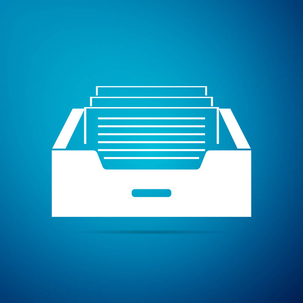 Drawer with documents icon isolated on blue background. Archive papers drawer. File Cabinet Drawer. Office furniture. Flat design. Vector Illustration - Vector, Image