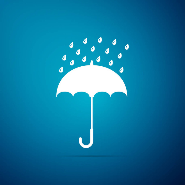 Umbrella and rain drops icon isolated on blue background. Flat design. Vector Illustration - Vector, Image