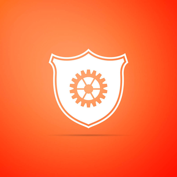 Escudo con icono de engranaje aislado sobre fondo naranja. Diseño plano. Ilustración vectorial
 - Vector, Imagen