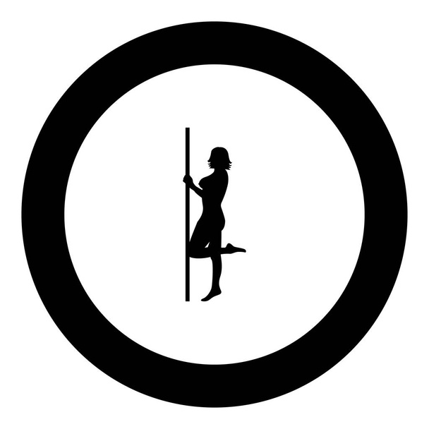 Strip performer femme sur tube icône couleur noire en cercle rond vectoriel illustration
 - Vecteur, image