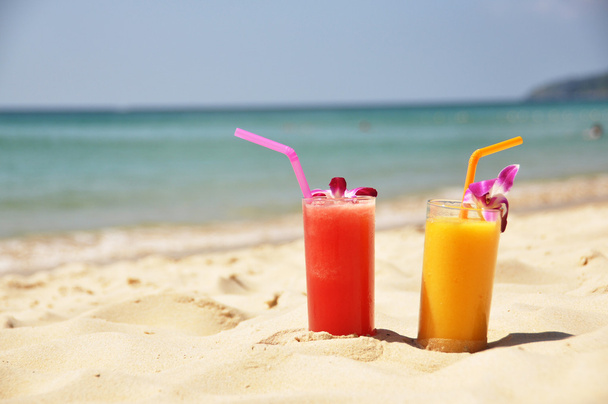 Pair of fruit shakes on the tropical beach - Photo, Image