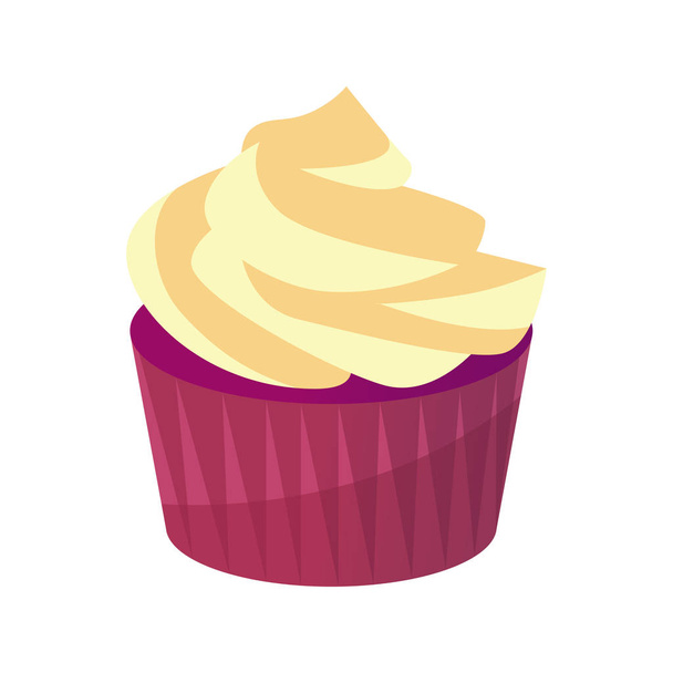 Tasty Cupcake with Sweet Cream. Vector Icon of Pastry Food Collection isolated on white background. Symbol for decoration of Sweet-shop and Bakery or Holiday Event. - Vector, Image