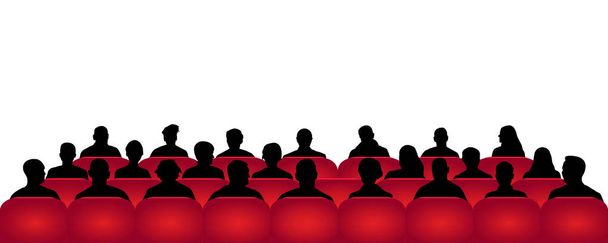 Seyirci sinema, tiyatro. Kişilik konferans salonu, siluet vektör, seyirci kalabalık - Vektör, Görsel