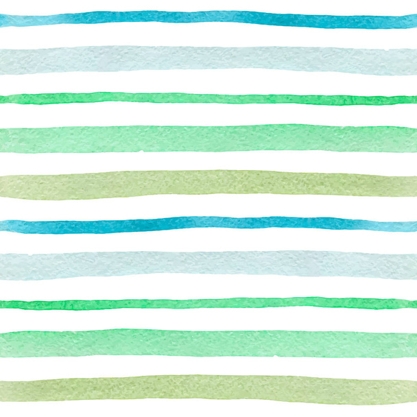 Watercolor striped seamless pattern with green lines on a white background. Hand drawn vector illustration - Vektör, Görsel