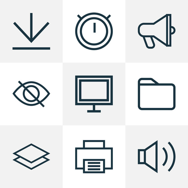User icons line style set with downloading, amplifier, dossier and other sound elements. Isolated vector illustration user icons. - Vector, Image