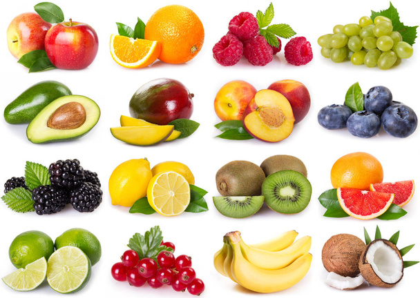 collection de fruits frais et de baies isolées sur fond blanc
 - Photo, image