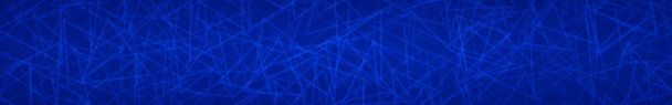 Abstract horizontal banner of randomly arranged contours of triangles on blue background - Vector, Image