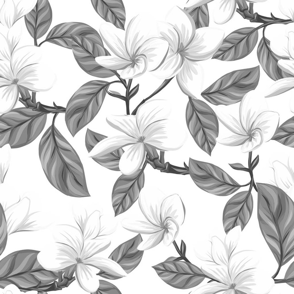 Seamless pattern, background with white plumeria plant - Vector, imagen