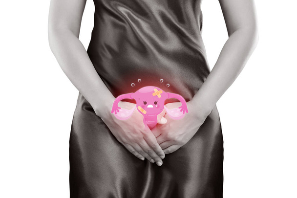 子宮の漫画は女体の上にあります。子宮内膜イラスト。健康の概念は白い背景に隔離される - 写真・画像