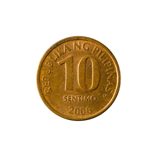 10 philippinische Sentimo-Münze (2006) Vorderseite isoliert auf weißem Hintergrund - Foto, Bild