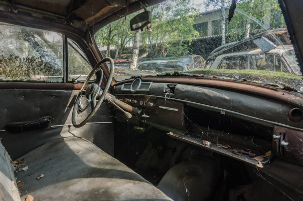 Car inside view on a junkyard - Photo, Image