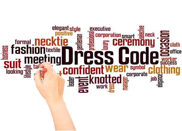 Σύννεφο λέξεων Dress code και το χέρι γραφής έννοια σε άσπρο φόντο.  - Φωτογραφία, εικόνα