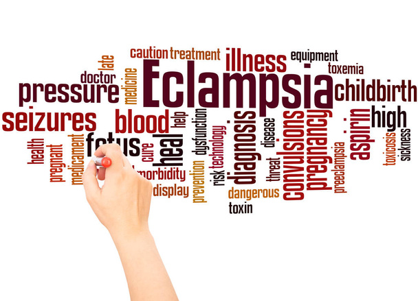 Eclampsia word cloud and hand writing - Photo, Image