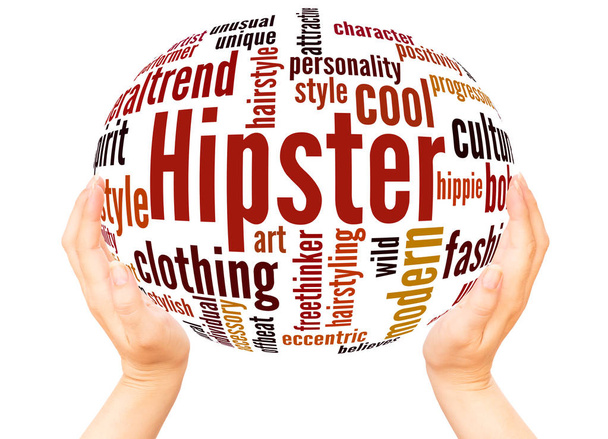 Hipster palabra nube esfera concepto sobre fondo blanco
. - Foto, Imagen