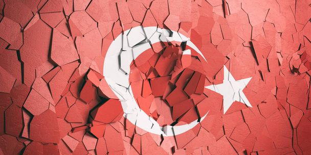 Válság, Törökország. Török zászló a repedt háttér. 3D-s illusztráció - Fotó, kép