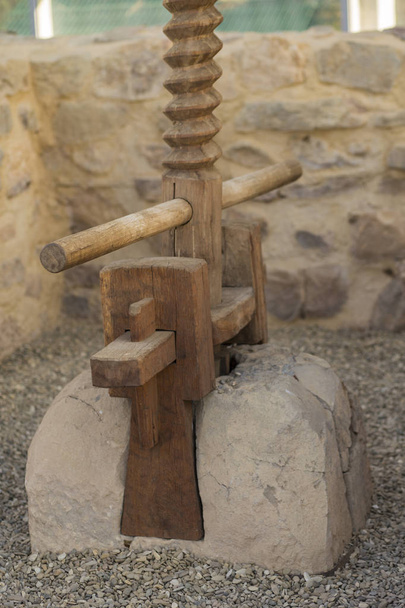 The ancient tradition of grape processing. The squeezer is used to press the wine. Excavation of the civilization of the ancient Greeks. Winery of the 5th century in the ancient fortress in Byala. - Photo, Image