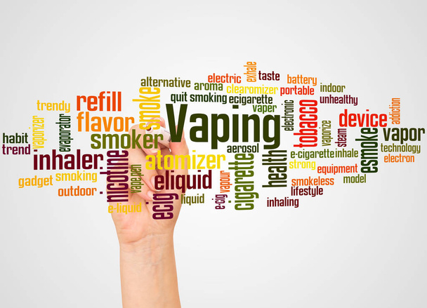 Vaping word cloud and hand with marker concept on white background. - Photo, Image