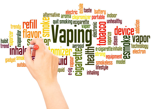 Vaping word cloud hand writing concept on gradient background. - Photo, Image