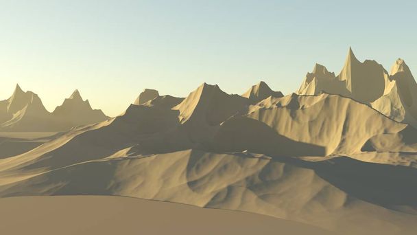 3D προσομοίωση της ερήμου. Άμμο. Ηλιοβασίλεμα - Φωτογραφία, εικόνα