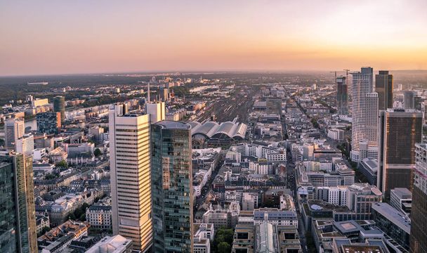 Aerial of the financial district in Frankfurt, Germany - Europe - Photo, image