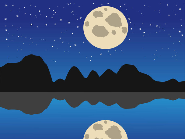 the beautiful natural background of blue moon night lake  - Vector, imagen