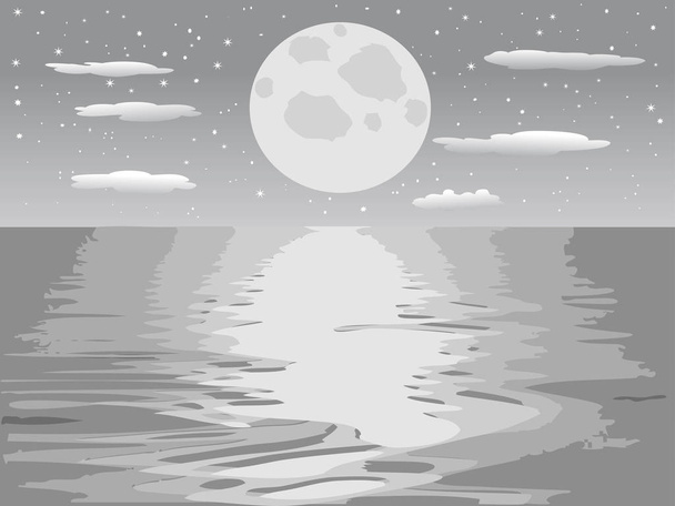 the monochrome background of moon night sea - Vettoriali, immagini