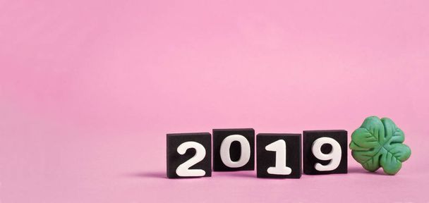 rózsaszín háttér, az új évben, 2019 shamrock - Fotó, kép