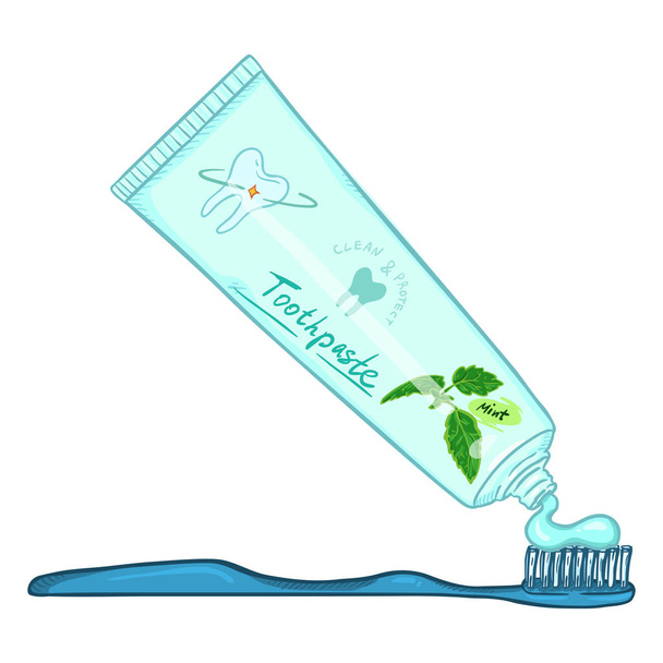 白い背景に歯ブラシと歯磨き粉のチューブ - ベクター画像