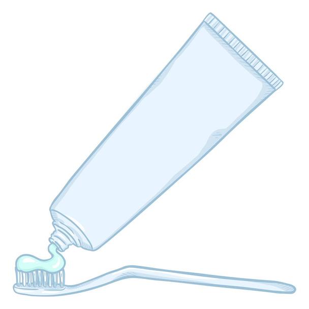 白い背景に歯ブラシと歯磨き粉の白管 - ベクター画像