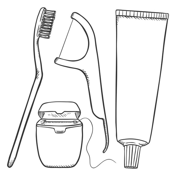 Set von Zahnputzutensilien auf weißem Hintergrund - Vektor, Bild