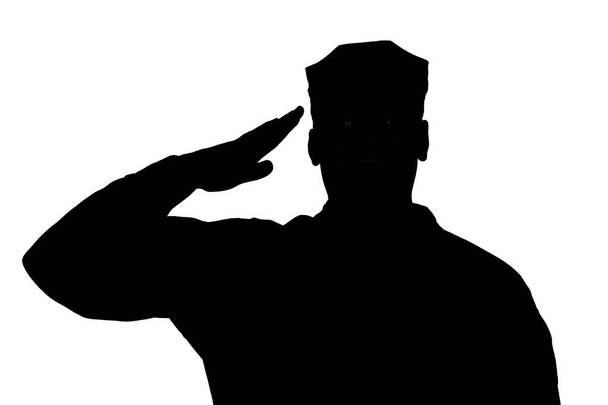 Zdravení silueta vojáka na bílém pozadí, samostatný - Fotografie, Obrázek