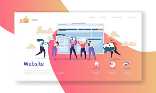 Website Development Landing Page Template. Mobile Application Layout with Flat People Characters. Easy to Edit and Customize. Vector illustration - Vector, Image
