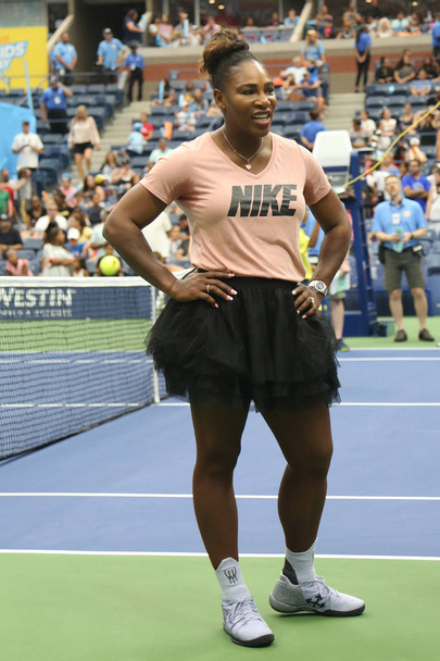 NEW YORK - AUGUST 23, 2018: 23-time Grand Slam champion Serena Williams participates at Arthur Ashe Kids Day before 2018 US Open at Billie Jean King National Tennis Center - Фото, изображение