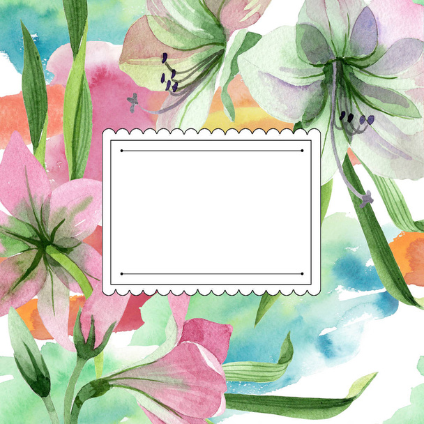 Watercolor pink amarylis flower. Floral botanical flower. Frame border ornament square. Aquarelle wildflower for background, texture, wrapper pattern, frame or border. - Photo, Image
