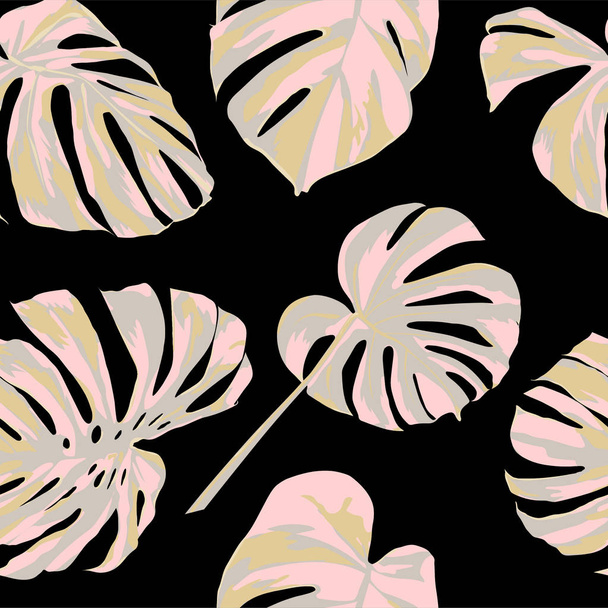 Tropical Print. Jungle Seamless Pattern. Vector Tropic Summer Motif with Hawaiian Flowers.  - Vettoriali, immagini