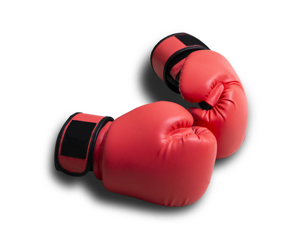 Close up red leather gauntlet boxing isolated on white background - Photo, Image
