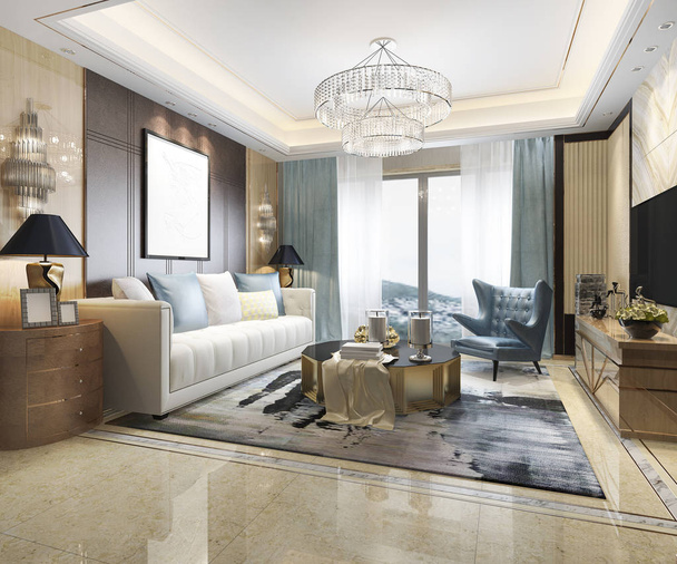3d rendering loft luxury living room with bookshelf - Photo, Image
