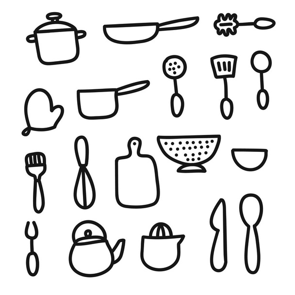 Doodle cartoon kitchen elements - Vecteur, image