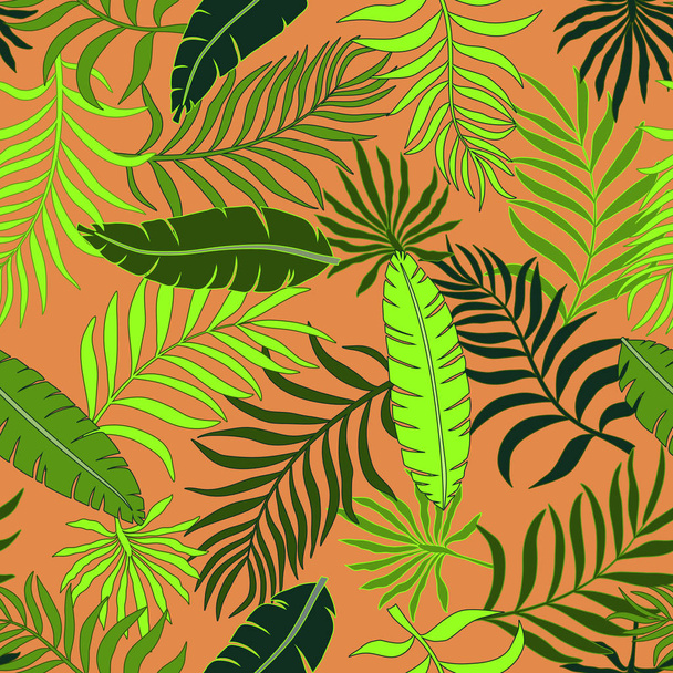 Fundo tropical com folhas de palmeira. Padrão floral sem costura. Ilustração vetorial de verão
 - Vetor, Imagem