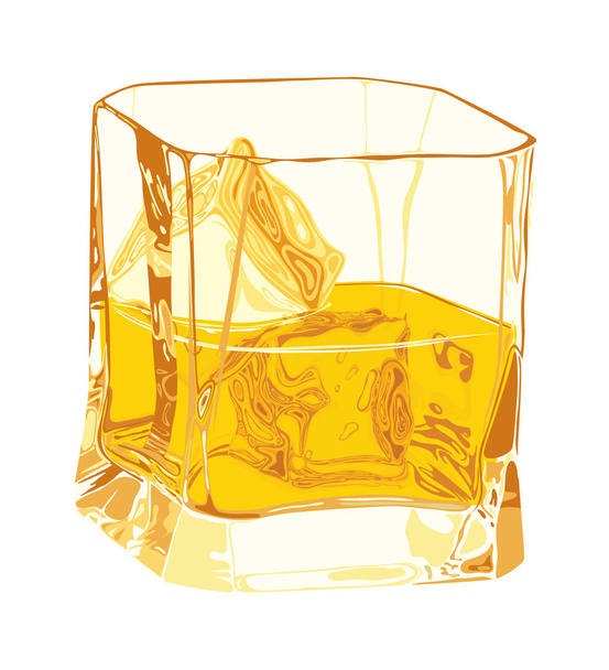 Glass with Whiskey and Ice Drink - Vector, Image