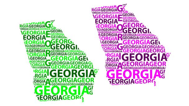 Georgia (Spojené státy) písmeno textu mapu, Gruzie-mapa - ve tvaru kontinentu, mapa Georgia (USA stát) - zelená a fialová vektorové ilustrace - Vektor, obrázek