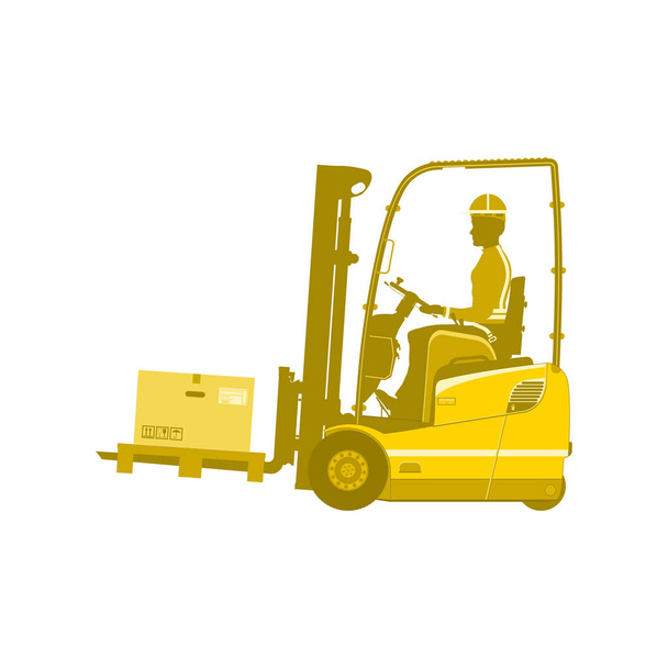 Warehouse forklift. One color forklift truck with a cargo on a palette for infographic. Flat vector. - Vector, Image