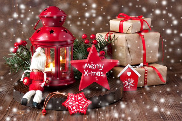 Élégante carte de fond classique de Noël pour les vacances. Coffret cadeau de Noël avec décoration.  - Photo, image