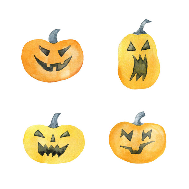 Set of Halloween pumpkins. Hand drawn watercolor illustration.  - Foto, Imagem