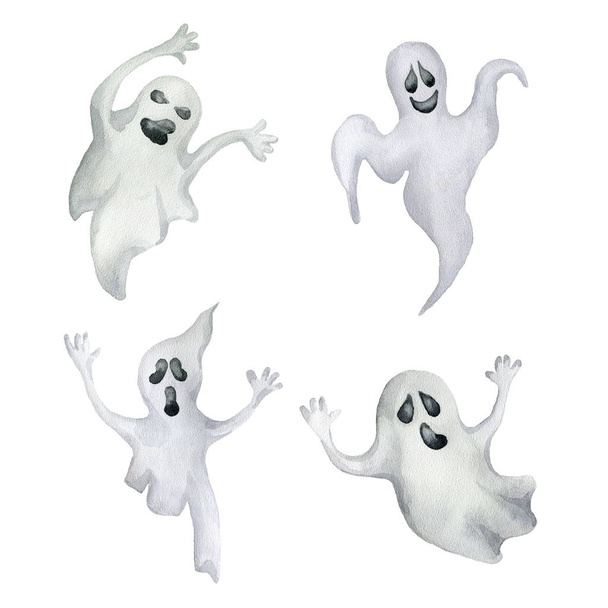 Set of halloween ghosts. Hand drawn watercolor illustration.  - Photo, Image