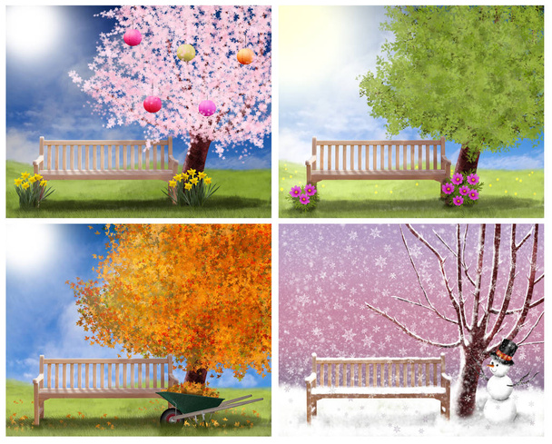 Four season in the garden four separate images illustrating each season - Photo, Image