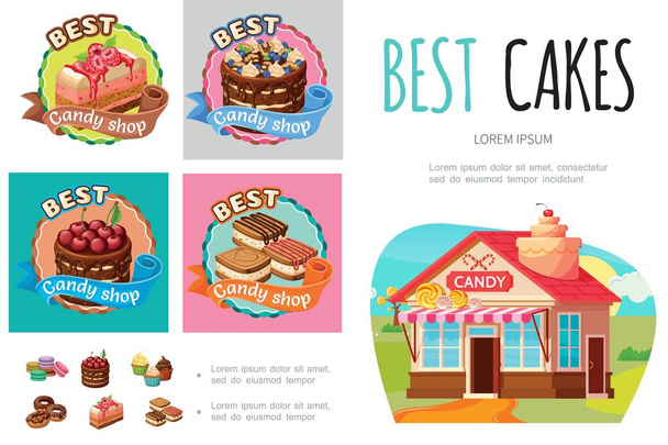 cartoon sweet products infografisches Konzept - Vektor, Bild