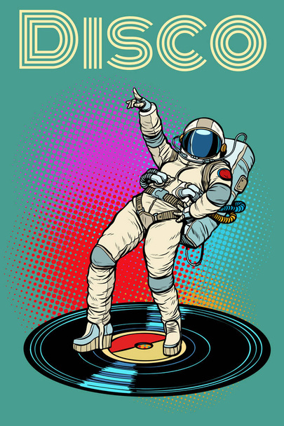 Disco. Woman astronaut dancing - Вектор, зображення